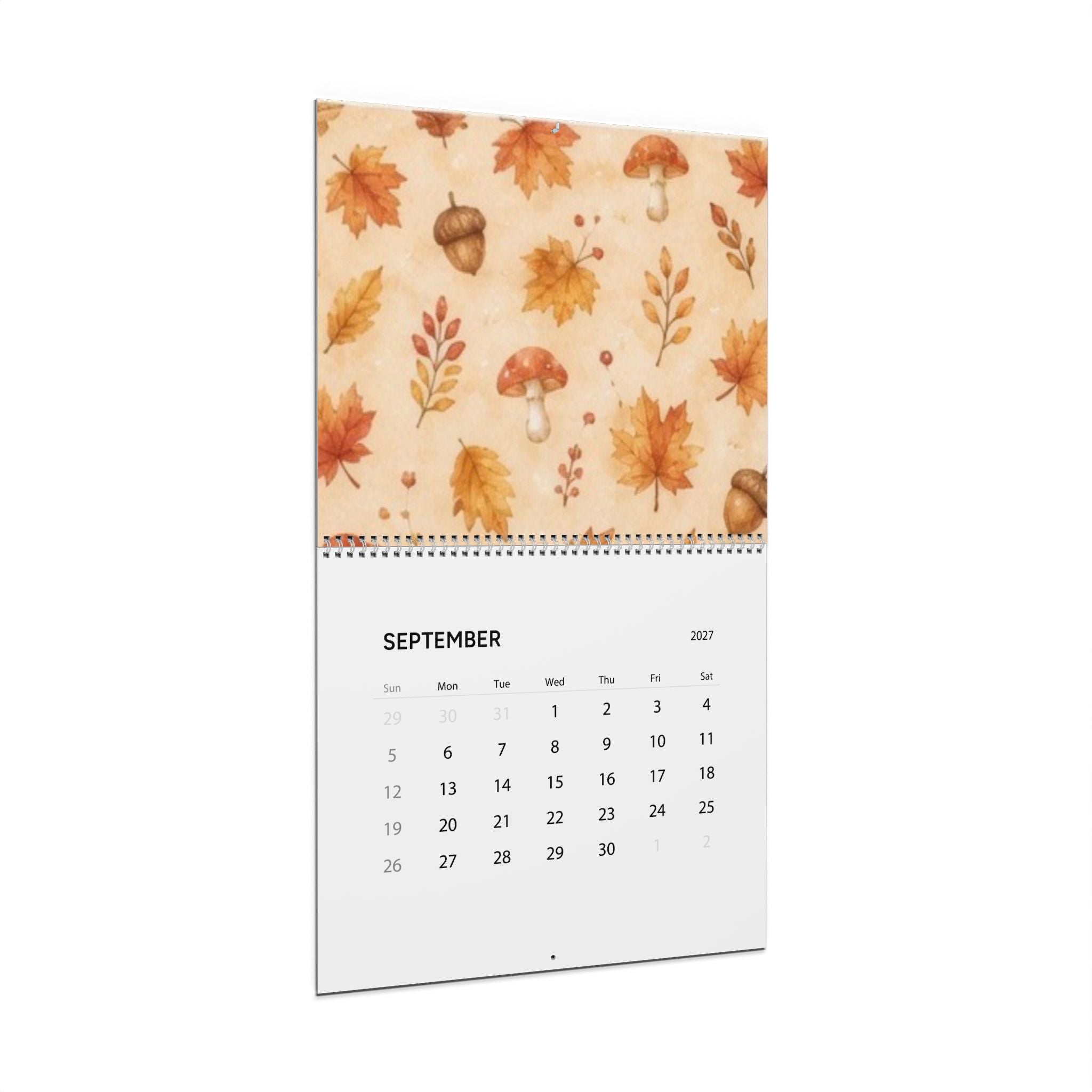 2027 Seasonal Wall Calendar — Watercolor Snowmen & Autumn Leaves Monthly Planner